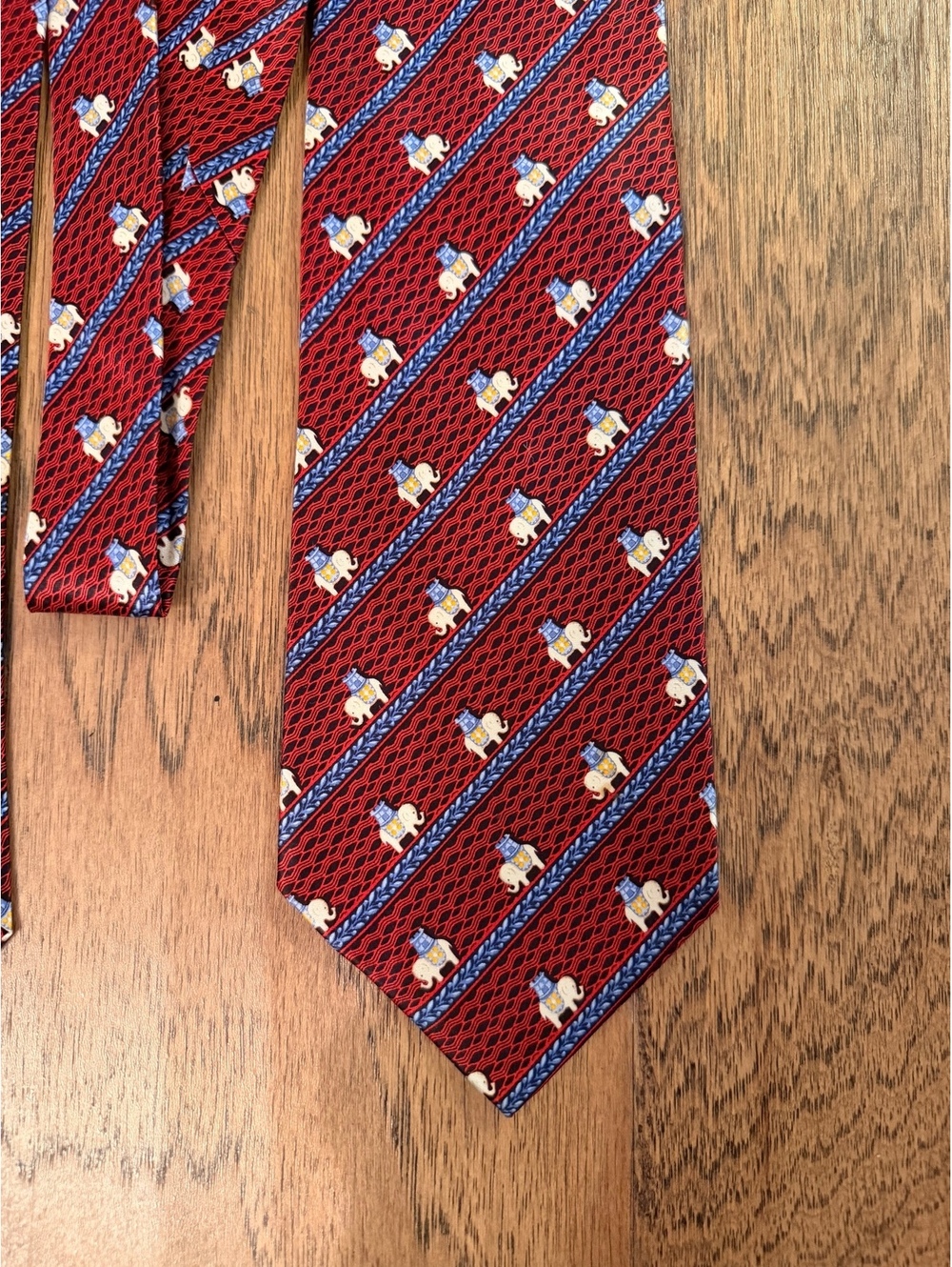 Faberge Red Silk Elephant Pattern Men's Tie Handmade in USA